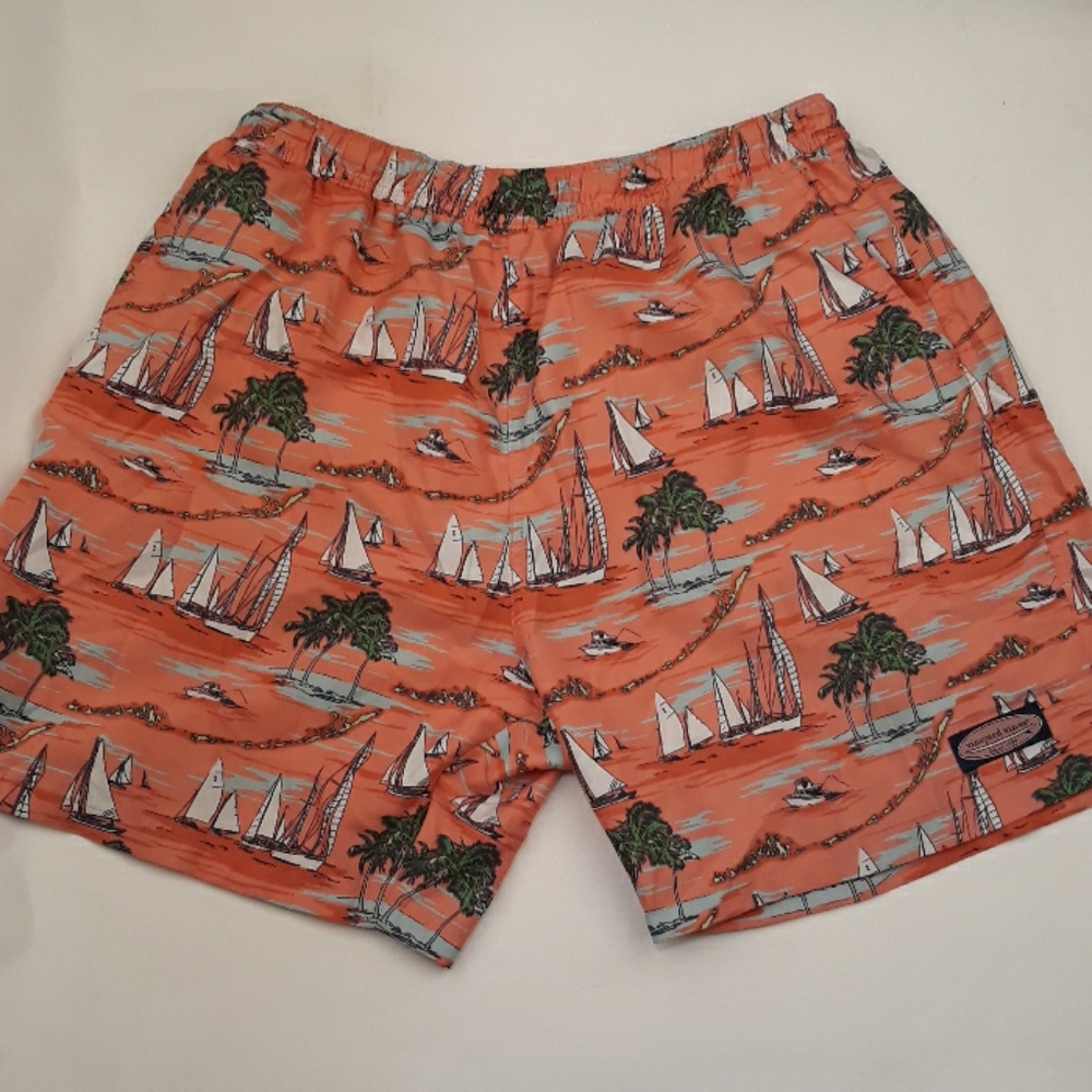 VINEYARD VINES Pink Sailboats Pattern Polyester Large‎ Mens Swim Trunks